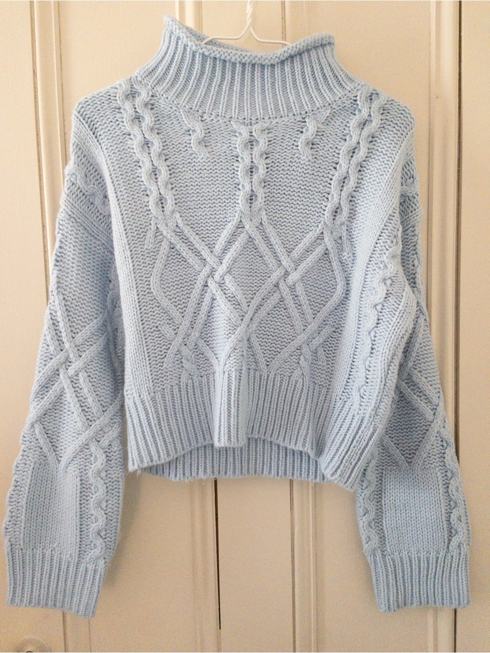 Better Be - Light Blue Cable Knit Turtleneck Sweater